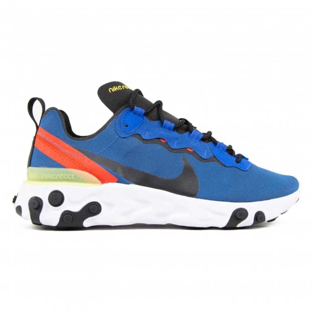 NIKE REACT ELEMENT 55 GAME ROYAL DYNAMIC YELLOW HABANERO RED